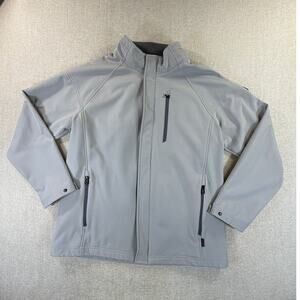 TUMI Men's Large Gray Soft Shell Full Zip Fleece Lined Travel Jacket Coat Casual